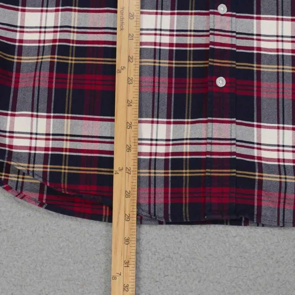 J Crew Oxford Shirt Mens Large SLIM Fit Red Navy Blue Plaid Long Sleeve